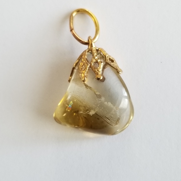 Vintage citrine quartz stone nugget pendant charm pale yellow gold tone - Picture 11 of 14